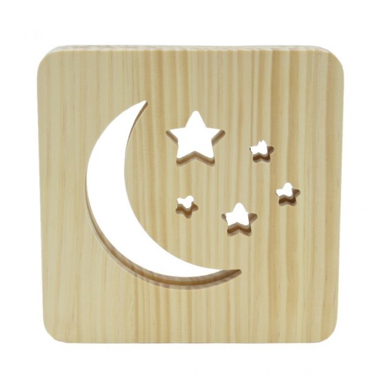 Holzlampe mit Motiv "Mond und Sterne" - LED Tischlampen Fensterbankdeko Kinderzimmerdeko Holzdeko 