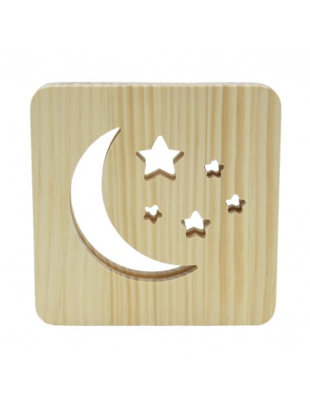 Holzlampe mit Motiv "Mond und Sterne" - LED Tischlampen Fensterbankdeko Kinderzimmerdeko Holzdeko 