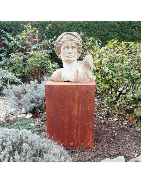 Edelrost Deko Podest aus Metall in Rostoptik Gartendeko Podest für Büste aus Stein Edelrost Deko Podest aus Metall in Rostoptik Gartendeko Podest für Büste aus Stein