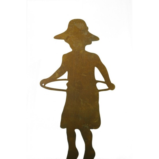 Deko Edelrost Figur Mädchen -Jana- mit Hula Hoop Gartenfiguren Menschfigur lebensgroß Kinderfiguren Metalldeko Außendeko