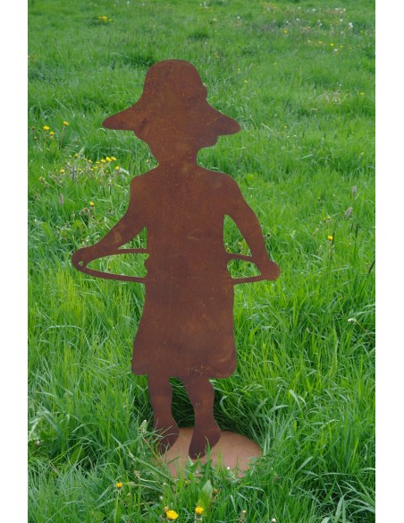 Deko Edelrost Figur Mädchen -Jana- mit Hula Hoop Gartenfiguren Menschfigur lebensgroß Kinderfiguren Metalldeko Außendeko