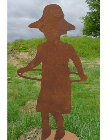 Deko Edelrost Figur Mädchen -Jana- mit Hula Hoop Gartenfiguren Menschfigur lebensgroß Kinderfiguren Metalldeko Außendeko