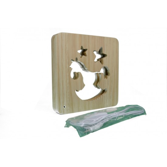 Holzlampe mit Motiv "Schaukelpferd" - LED Tischlampe, Lampen, Nachtischlampe, LED Licht, Kinderzimmerlicht, Kinderzimmerlampe