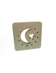 Holzlampe "Mond mit Kreisen" LED Tischlampen, Kinderzimmerlampe, Nachtischlampe, Wohndeko, Holzdeko, Licht fürs Kinderzimmer