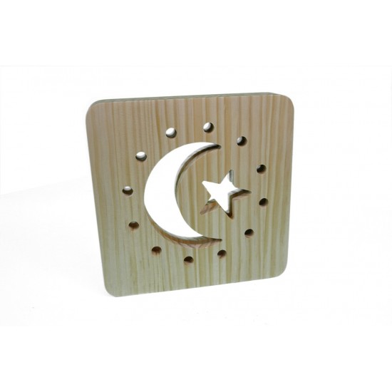 Holzlampe "Mond mit Kreisen" LED Tischlampen, Kinderzimmerlampe, Nachtischlampe, Wohndeko, Holzdeko, Licht fürs Kinderzimmer 	