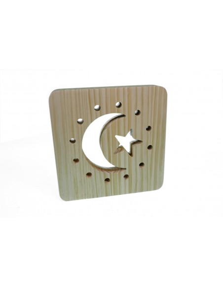 Holzlampe "Mond mit Kreisen" LED Tischlampen, Kinderzimmerlampe, Nachtischlampe, Wohndeko, Holzdeko, Licht fürs Kinderzimmer 	