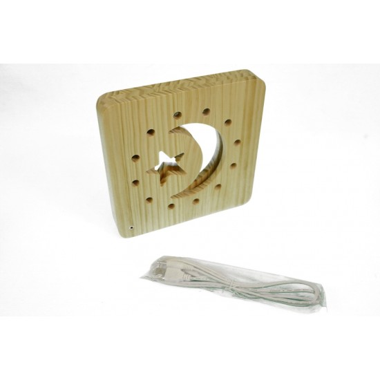 Holzlampe "Mond mit Kreisen" LED Tischlampen, Kinderzimmerlampe, Nachtischlampe, Wohndeko, Holzdeko, Licht fürs Kinderzimmer 	