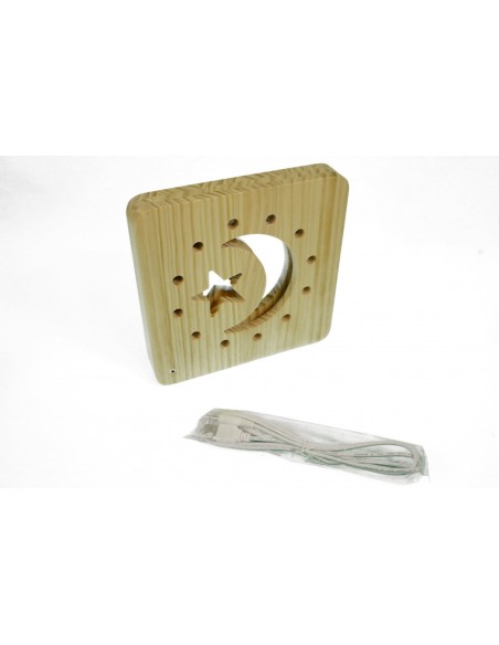 Holzlampe "Mond mit Kreisen" LED Tischlampen, Kinderzimmerlampe, Nachtischlampe, Wohndeko, Holzdeko, Licht fürs Kinderzimmer 	