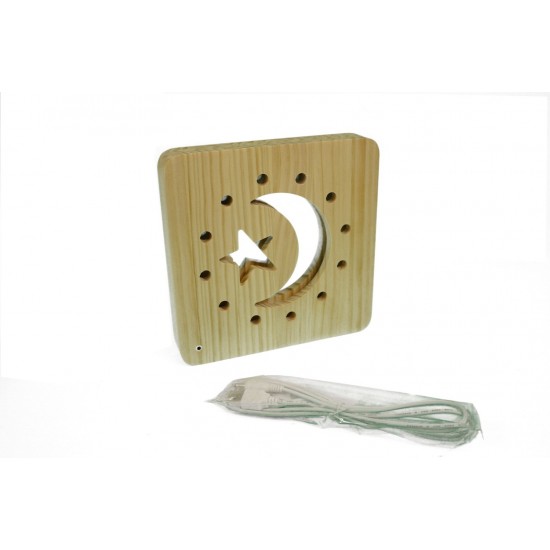 Holzlampe "Mond mit Kreisen" LED Tischlampen, Kinderzimmerlampe, Nachtischlampe, Wohndeko, Holzdeko, Licht fürs Kinderzimmer 	