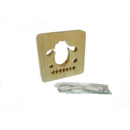 Holzlampe mit Motiv "Schaf" LED Tischlampen, Kinderzimmerlampe, Nachtischlampe, Wohndeko, Holzdeko, Licht fürs Kinderzimmer 	