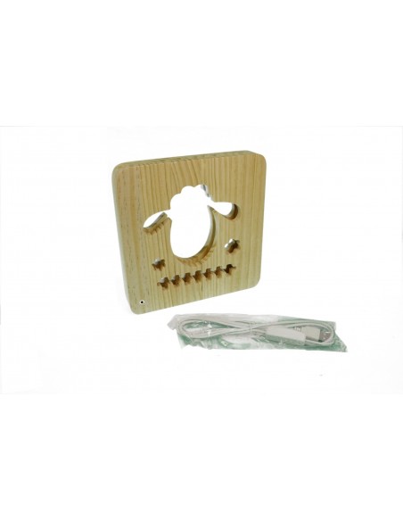 Holzlampe mit Motiv "Schaf" LED Tischlampen, Kinderzimmerlampe, Nachtischlampe, Wohndeko, Holzdeko, Licht fürs Kinderzimmer 	