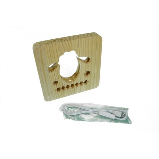 Holzlampe mit Motiv "Schaf" LED Tischlampen, Kinderzimmerlampe, Nachtischlampe, Wohndeko, Holzdeko, Licht fürs Kinderzimmer 	