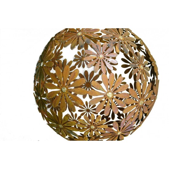 Deko Kugel "Daisy" mit Goldpunkten , Gartenkugel, Gartendeko, Metalldeko, Ornamentdeko, Ornament, Blumen