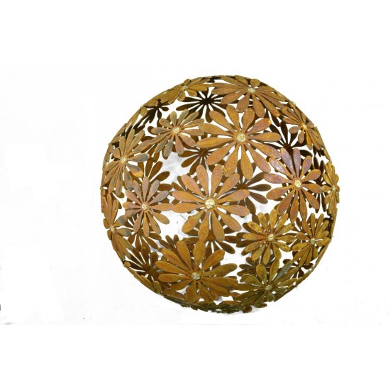 Deko Kugel "Daisy" mit Goldpunkten , Gartenkugel, Gartendeko, Metalldeko, Ornamentdeko, Ornament, Blumen