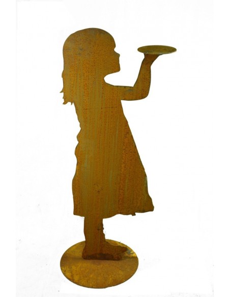 Blumenkind "Klara" mit Tablett für Blumendeko - Gartendeko, Kinderfigur, Metalldeko, Blumenhalter