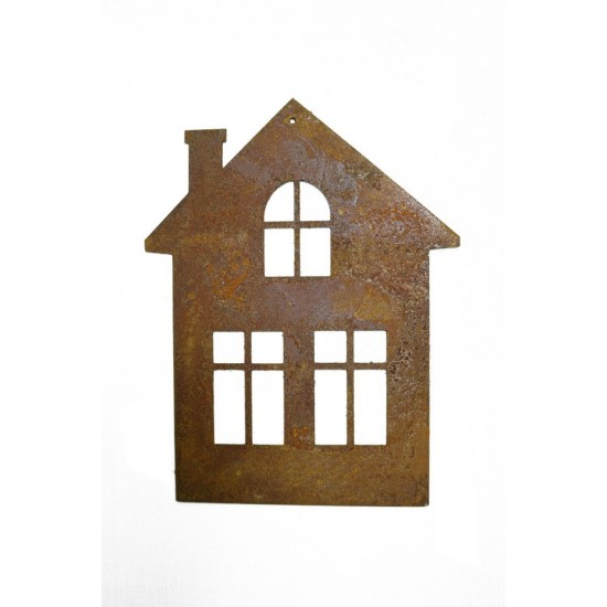 Wandbild Metall "kleines Haus eckigen Fenstern" - Cottage Deko, Metalldeko, Metallbild, Wohndeko, zum Hängen