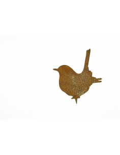 Vogel Zaunkönig sitzend mit Baumspieß - Tierstecker zum basteln, Metalldeko, Edelrostdeko
