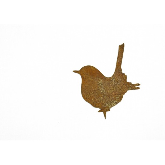 Vogel Zaunkönig sitzend mit Baumspieß - Tierstecker zum basteln, Metalldeko, Edelrostdeko