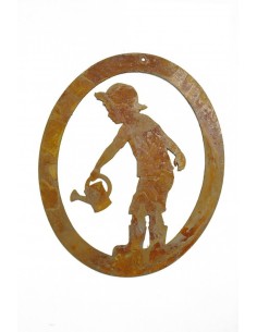 Till beim Gießen ovaler Hänger, Kinderfigur, Metalldeko, Wandbild, Wanddeko, Edelrostdeko, Wohndeko