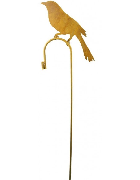 Dekofigur Vogel auf Zaunelement in warmem Rostbraun