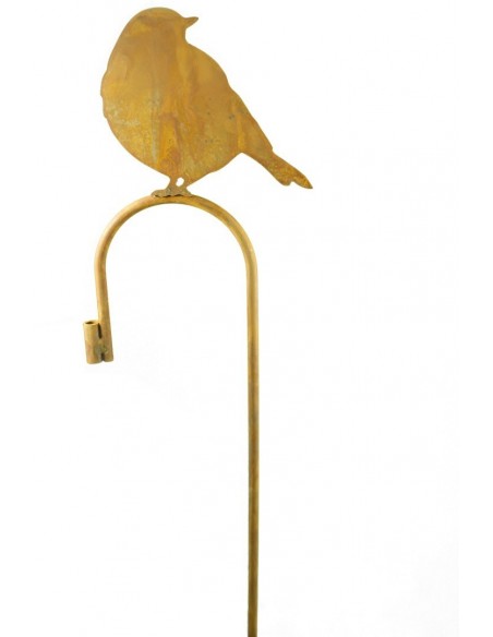 Dekofigur Vogel auf Zaunelement in warmem Rostbraun
