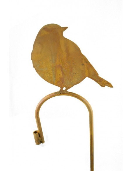 Deko rostiges Zaunelement mit Vogel nach hinten blickend