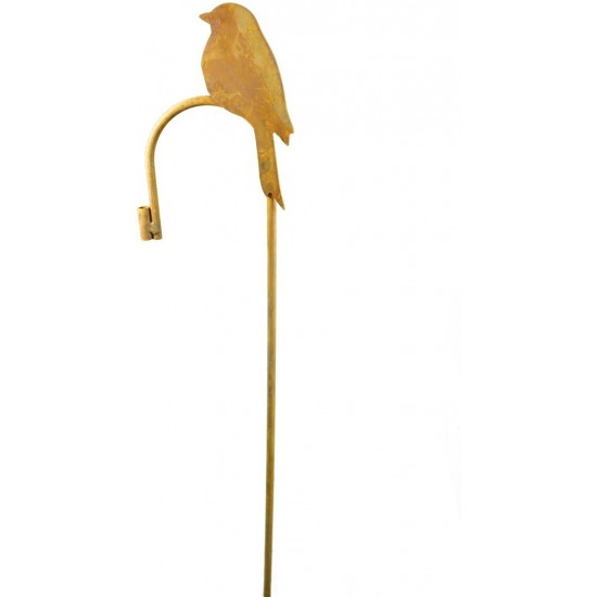 Dekofigur Vogel auf Zaunelement in warmem Rostbraun