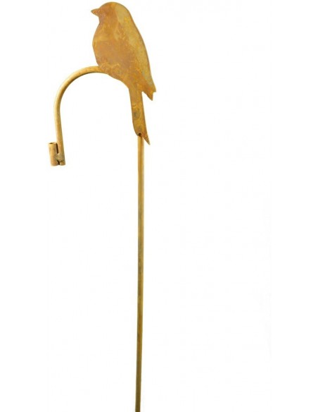 Dekofigur Vogel auf Zaunelement in warmem Rostbraun