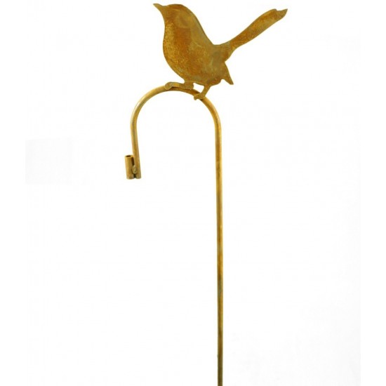 Dekofigur Vogel auf Zaunelement in warmem Rostbraun