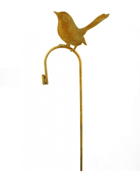 Dekofigur Vogel auf Zaunelement in warmem Rostbraun