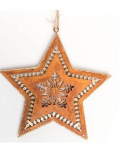 Edelrost Stern mittel mit Dekor zum Hängen - Höhe 13,5 cm