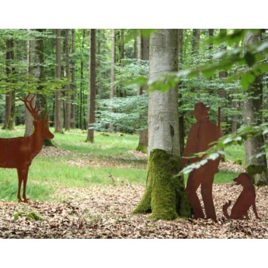 Dekofigur Jäger lebensgroß aus Metall mit Rostoptik - Geschenkidee für Jäger 