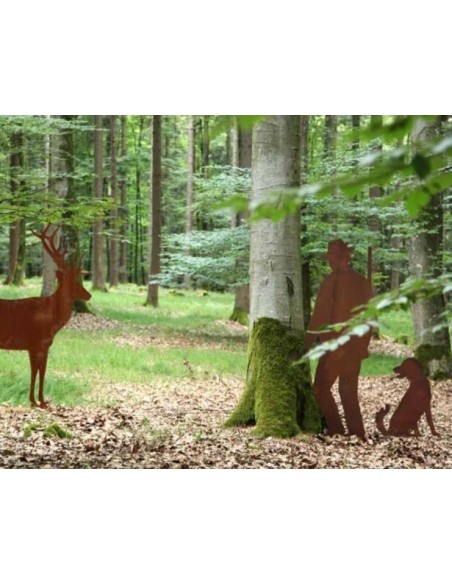 Dekofigur Jäger lebensgroß aus Metall mit Rostoptik - Geschenkidee für Jäger 