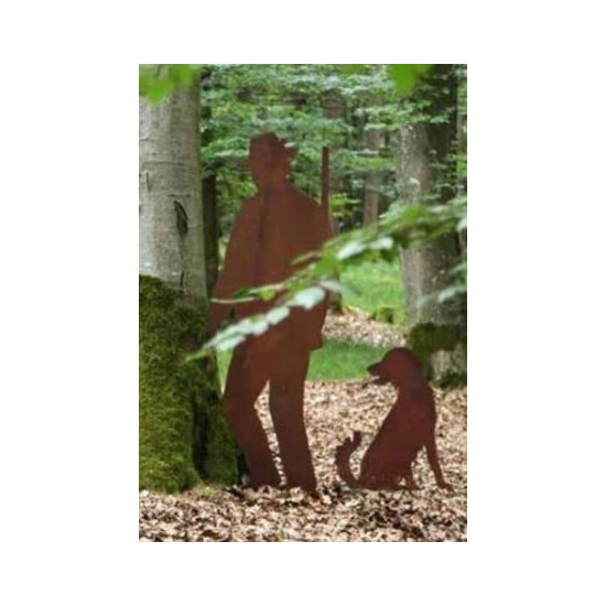 Dekofigur Jäger lebensgroß aus Metall mit Rostoptik - Geschenkidee für Jäger 