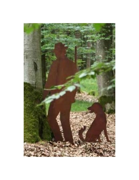 Dekofigur Jäger lebensgroß aus Metall mit Rostoptik - Geschenkidee für Jäger 