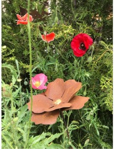 Deko Mohn mit Goldmitte Ø ca. 15 cm - Blumendeko für den Garten, Hochbeete, Erde 2