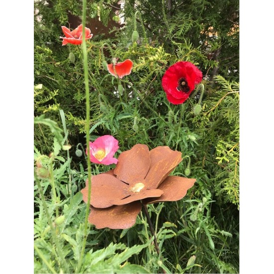 Gartenstecker Blume Mohn mit rostoptik