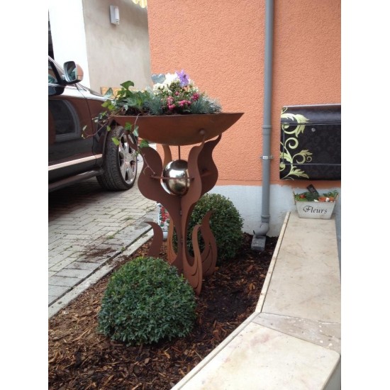 Dekoschale mit Ständer inkl. Edelstahlkugel  - Flammenständer -