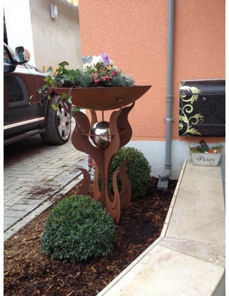 Dekoschale mit Ständer inkl. Edelstahlkugel  - Flammenständer -