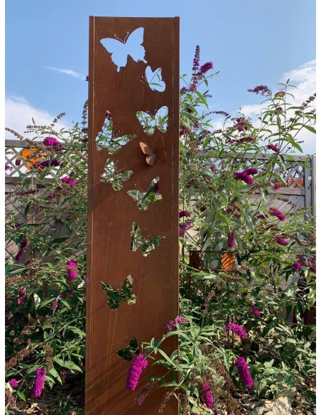 schmale Sichtschutzwand mit Schmetterlingen -  Höhe 200cm Deko Stele