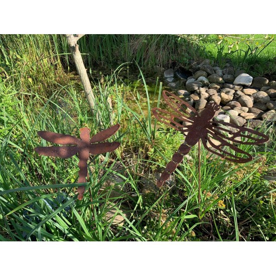 Edelrost Libelle groß 30 cm mit Stecker 80 cm