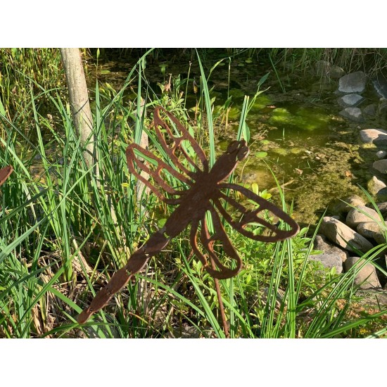 Edelrost Libelle groß 30 cm mit Stecker 80 cm