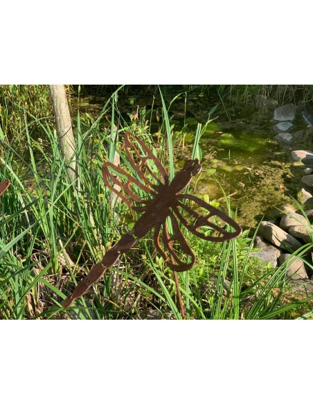 Edelrost Libelle groß 30 cm mit Stecker 80 cm