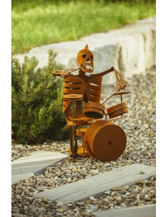 Deko Skelett als Schlagzeuger edelrost - Halloween Gartendeko 2