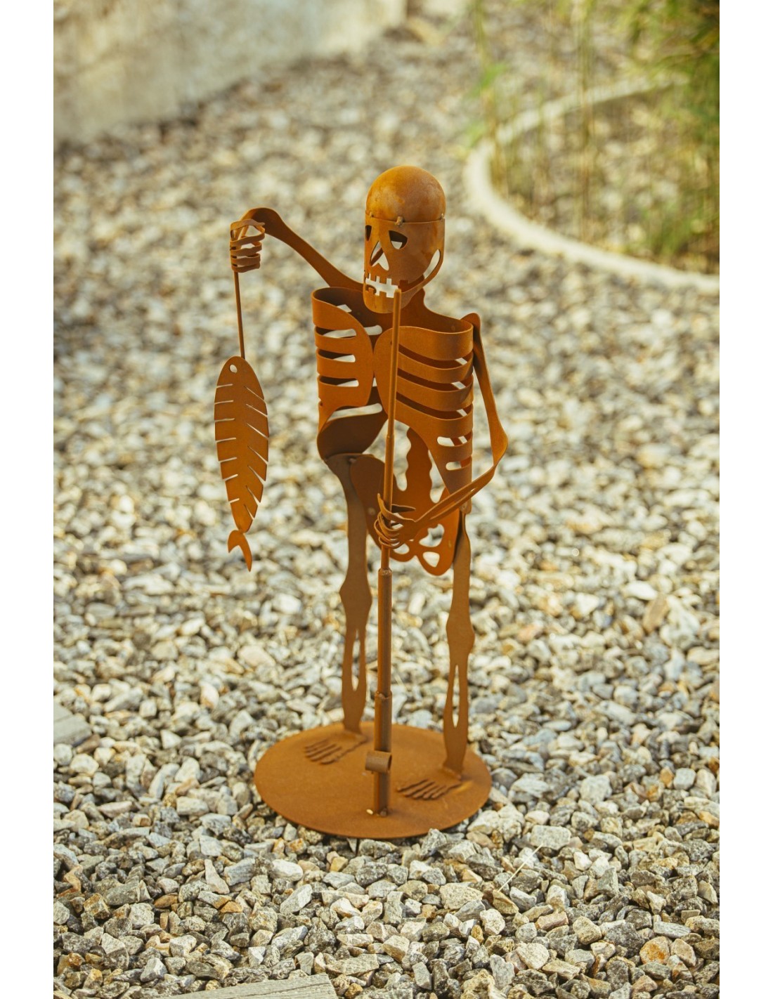 Deko Skelett beim Angeln - Gruselige Teichdeko für Halloween - Höhe 70 cm