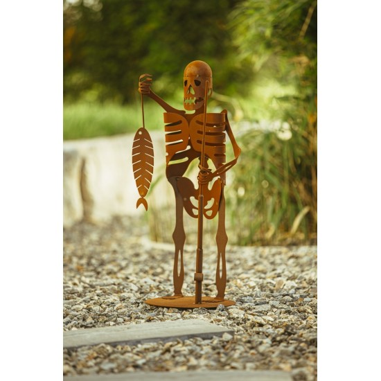 Deko Skelett beim Angeln - Gruselige Teichdeko für Halloween - Höhe 70 cm
