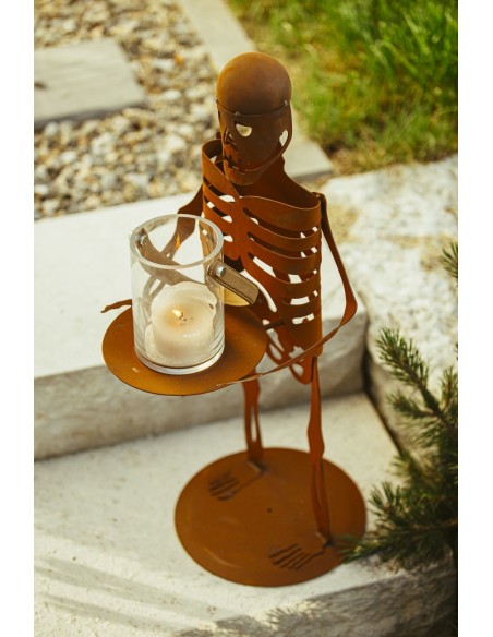 Deko Skelett mit Tablett  für Kerzen oder Süßigkeiten - Deko für Halloween