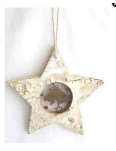 Weihnachtsdeko Stern aus Birkenrinde mit Metallmotiv - 12 cm 2