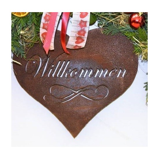 Deko Herz Willkommen aus metall rostig 30cm