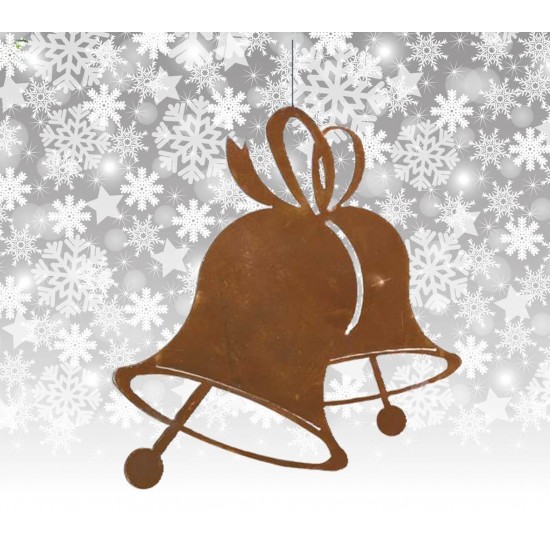 Deko zum Hängen Glockenpaar -  Edelrost-Fensterbild Schönes Fensterbild, oder auch als Christbaumschmuck verwendbar.
Höhe: 13 cm